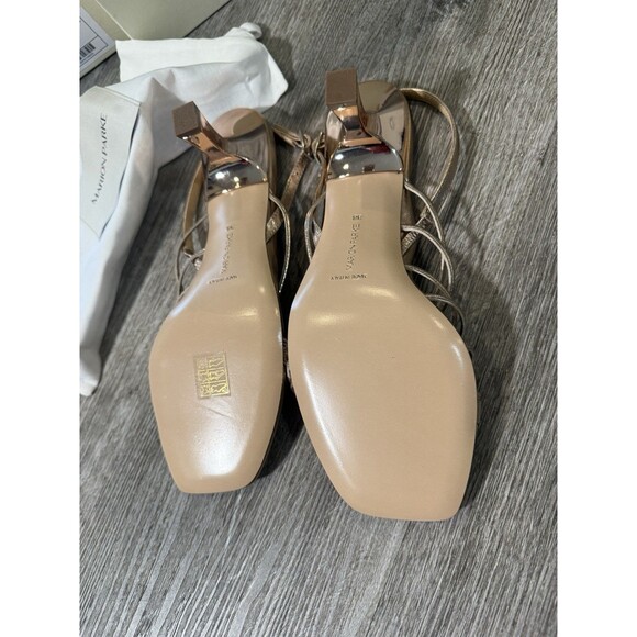 Marion Parke Women's Powder Metallic Kitten Heel Flared Sandal Strappy Size EU38 - Picture 6 of 14